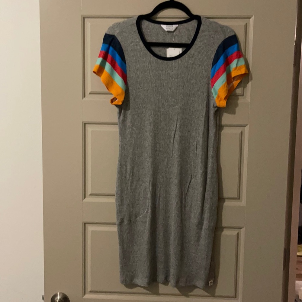 SPLENDID GREY DRESS WITH STRIPPED SLEEVES